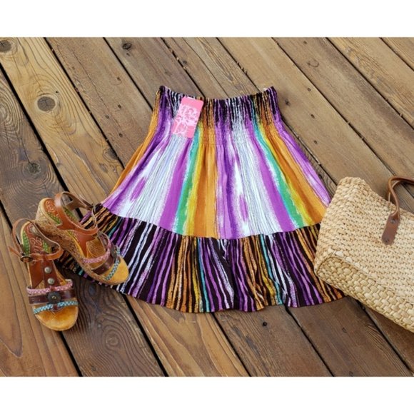 HP!! NWT One Clothing Striped Boho Midi Festival Skirt Swimsuit Cover-up M - Picture 1 of 3